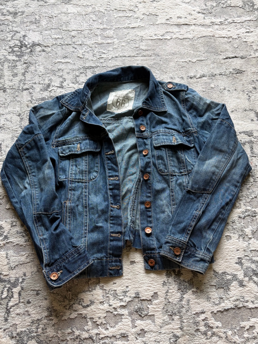 Rout 66 Distressed, 100% Cotton Denim Jean Jacket